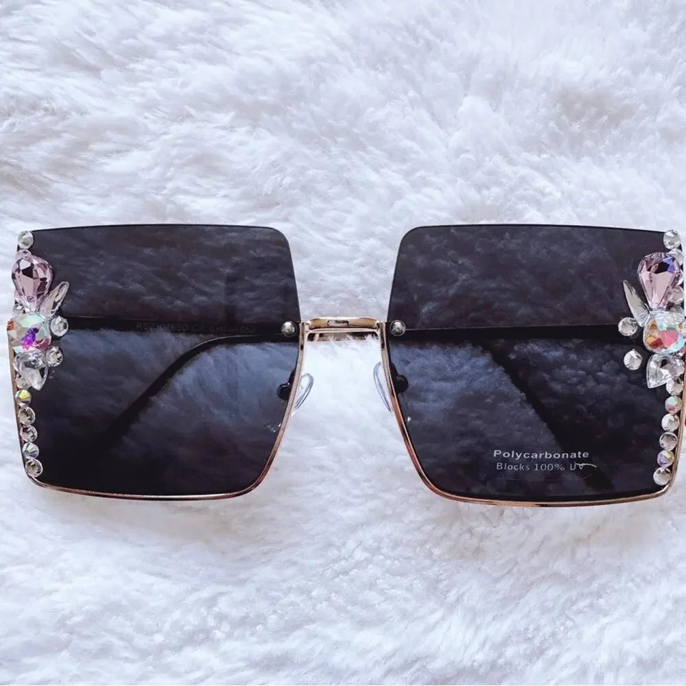 Nora Black w/ Gold Rims Square Sunglasses